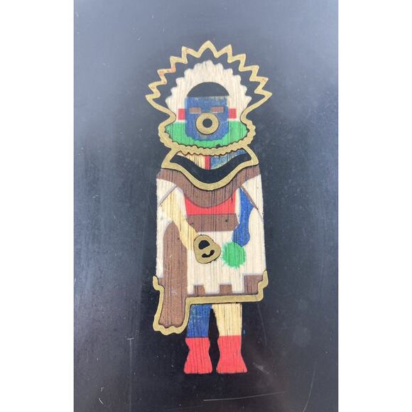 Couroc Monterey Tray Plate 10.2" Round Kachina Brass Wood Inlay Pueblo Hopi Dol - Picture 3 of 6